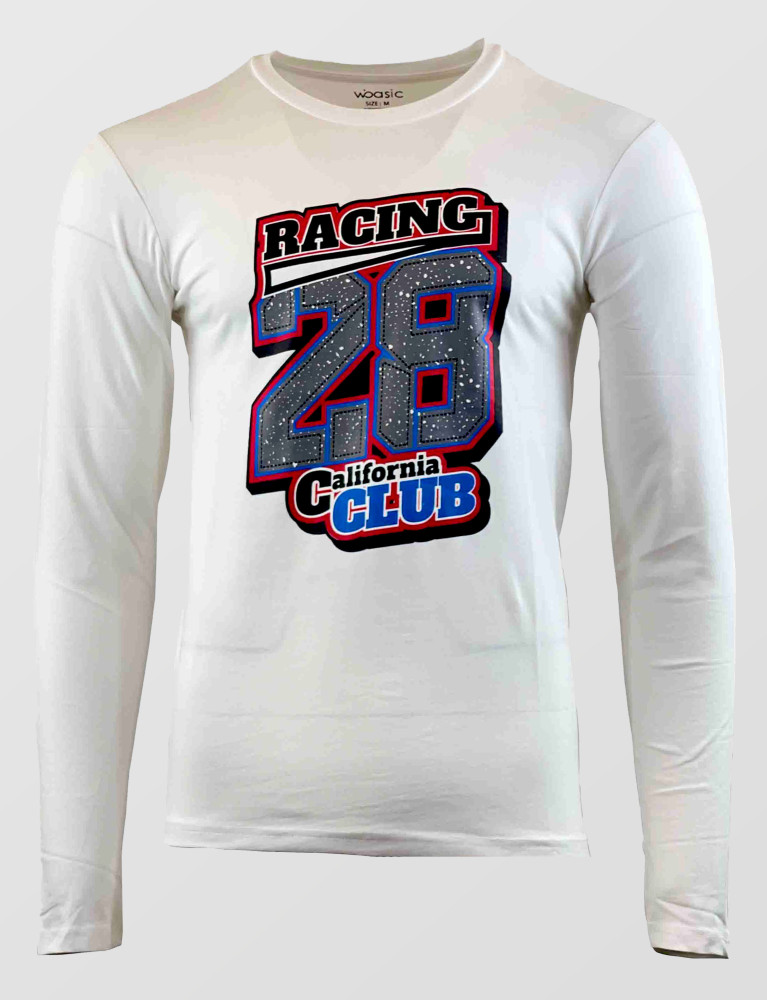 MENS RACING 28 PRINTED LONG SLEEVE T-SHIRT WITH EMBROIDERY & BADGE
