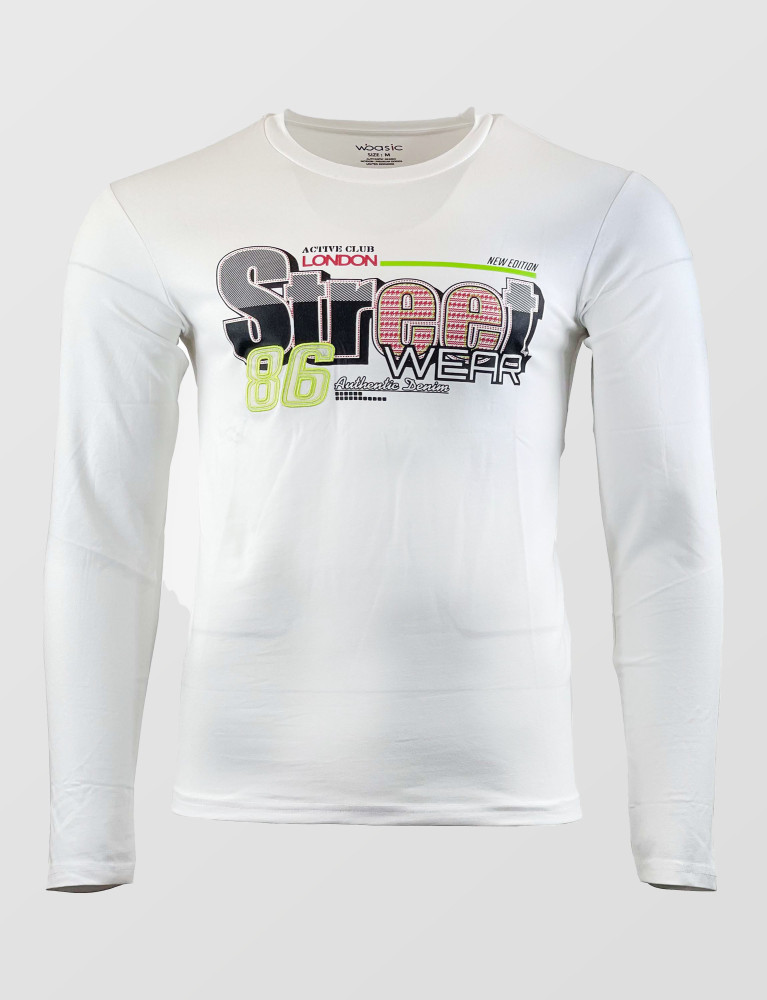 MENS STREET PRINTED LONG SLEEVE T-SHIRT WITH EMBROIDERY & BADGE