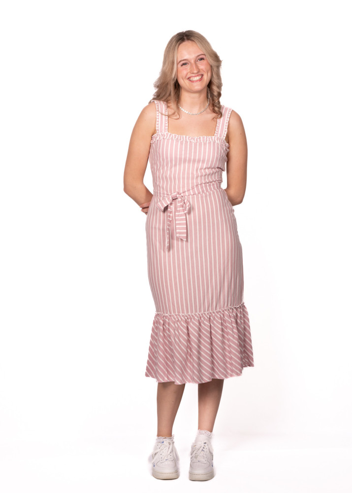 Stripe Frill Hem Midi Dress