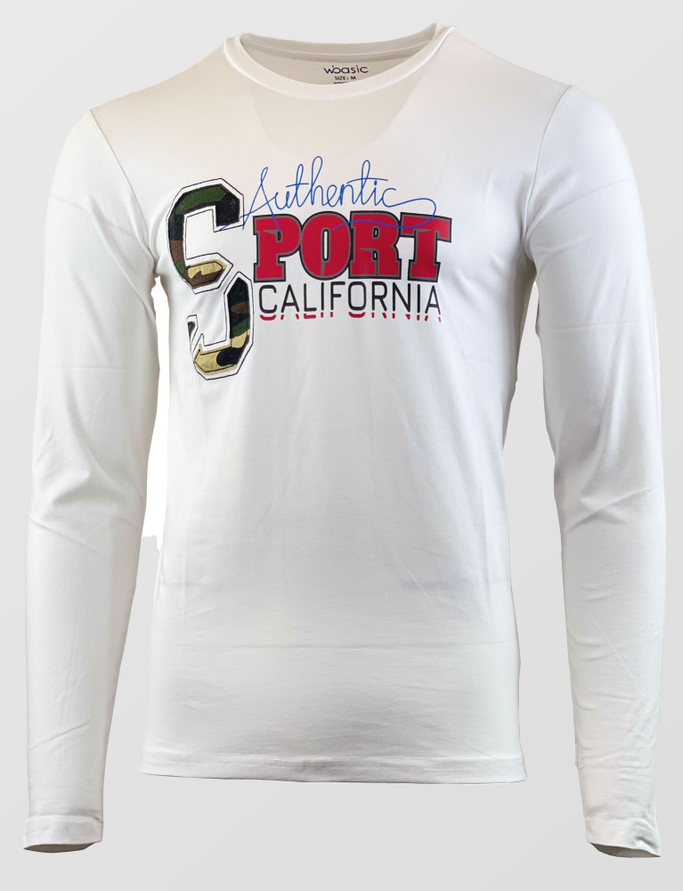 MENS SPORTS PRINTED LONG SLEEVE T-SHIRT WITH EMBROIDERY & BADGE