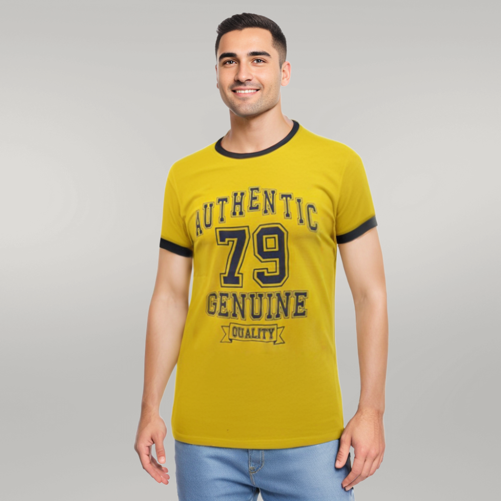 MENS AUTHENTIC GRAPHICS PRINTED SSL T-SHIRT WITH RIBBED COLLAR & CUFF